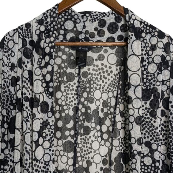 Ali Miles Sheer Mesh Polka Dot Cardigan 1X Black Open Front Draped Lagenlook - Picture 2 of 11